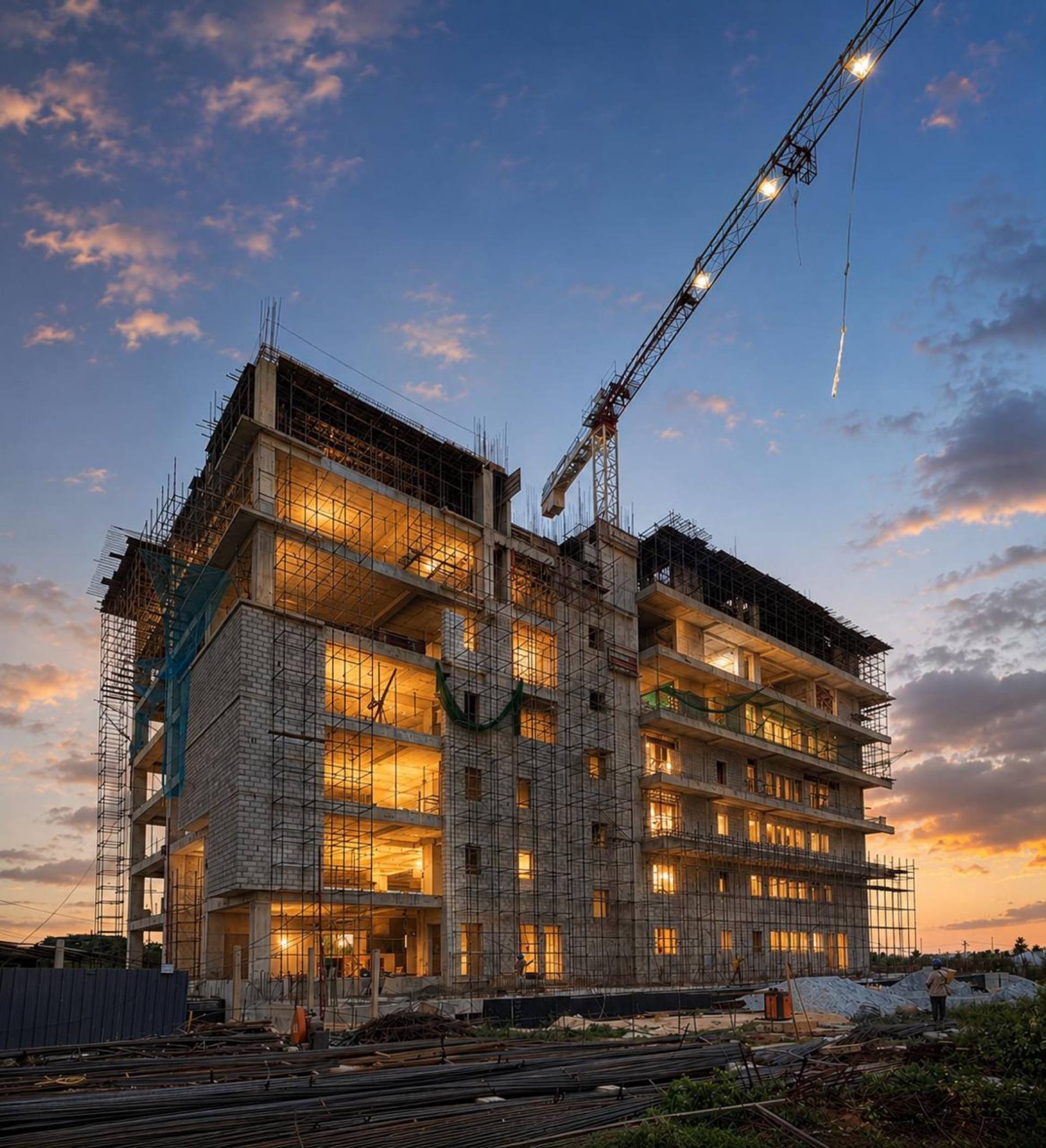Project under construction at dusk